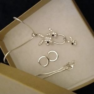 👯 SET Beautiful Playboy Bunny 925 necklace & white 925 Sapphire huggie
